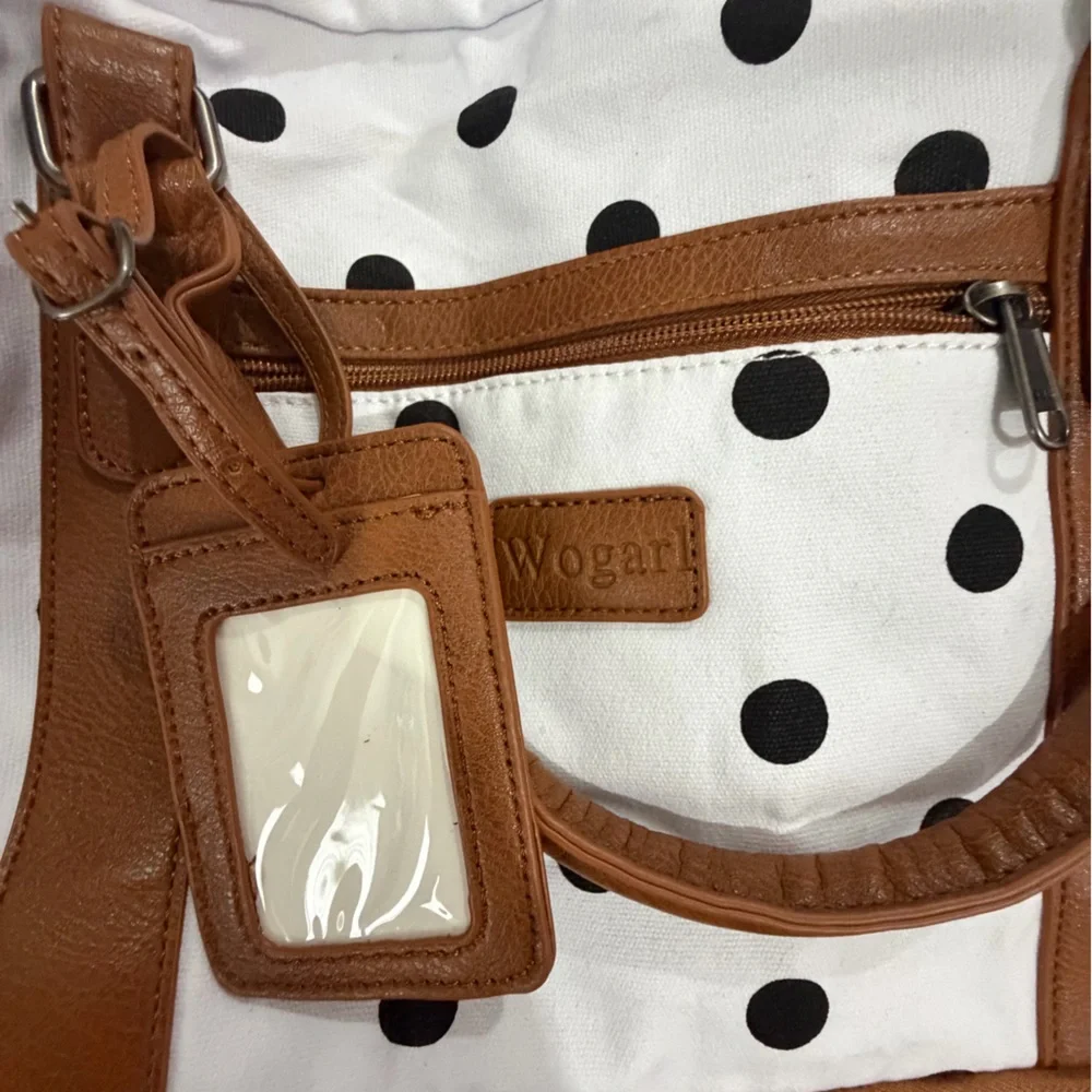 Polka Dot Tote Bag with Brown Accents